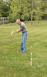 AmishToyBox.com Deluxe Croquet Game Set - 8 Player - with Wooden Stand (Four 28" Handles/Four 32" Handles) AmishToyBox.com