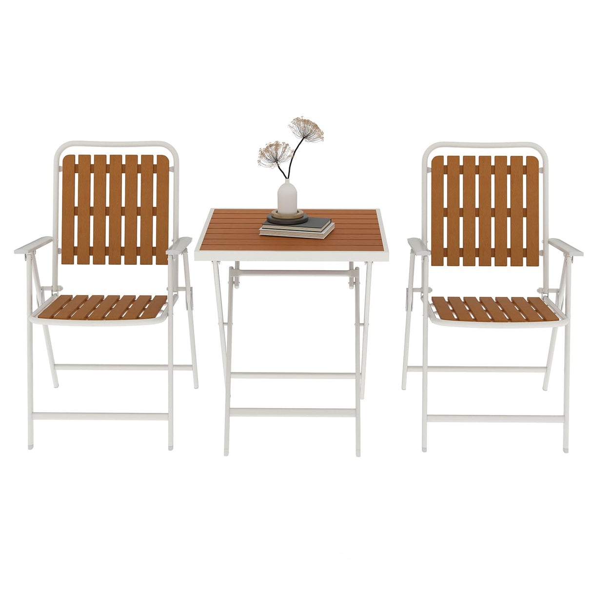 Aug-guan 3 Piece Outdoor Bistro Set with Yellow Wood-Look Tabletop, Patio Table and Chairs Set of 2, Folding Small Balcony Furniture for Garden, Deck, Porch, Outdoor Bistro Patio Set Aug-guan