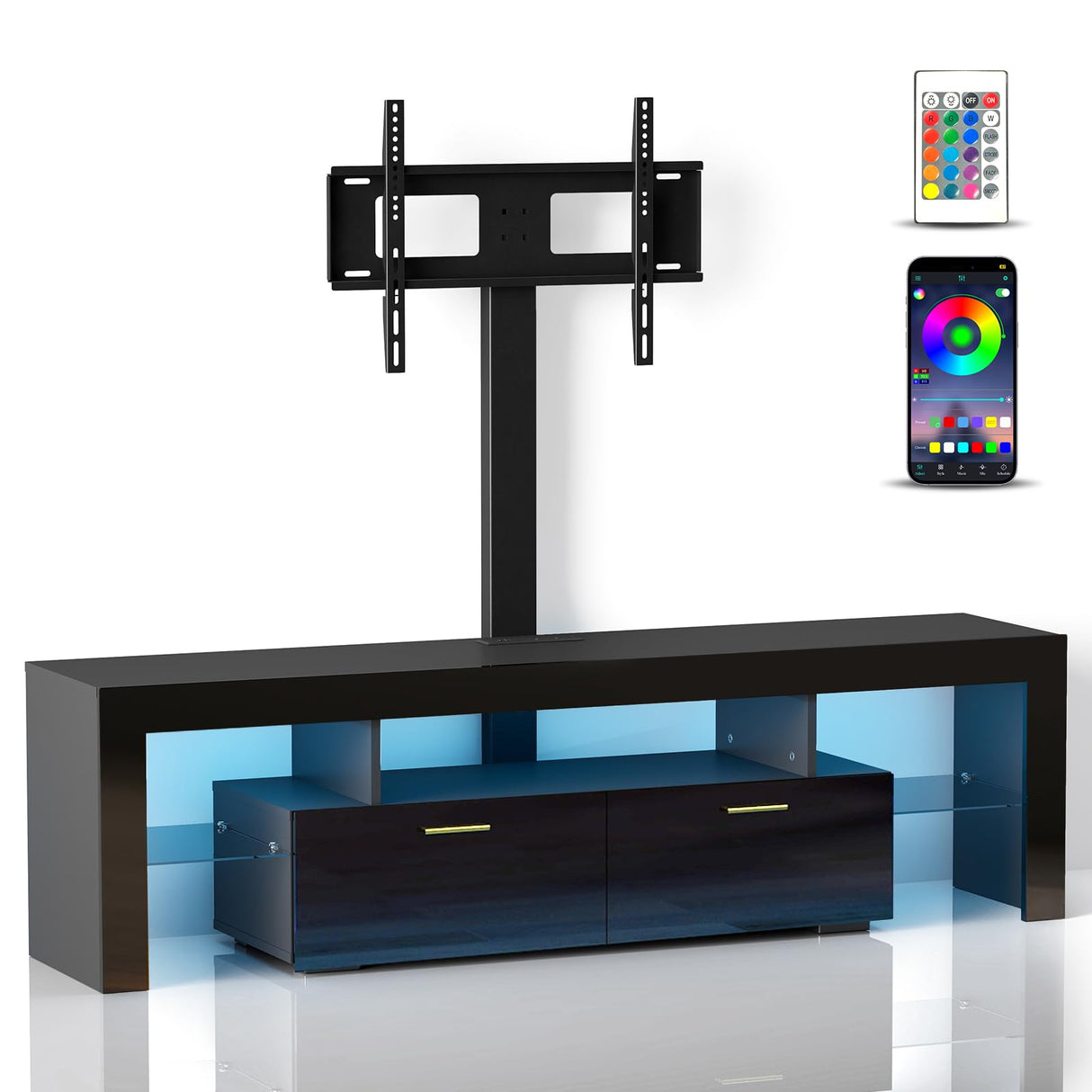 Lamtor TV-Stand with Mount 75 inch - LED TV Stand with Power Outlet & Drawers, Modern Entertainment Center with Mount for Living Room, Bedroom, Black Lamtor