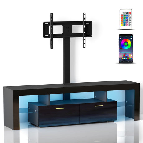 Lamtor TV-Stand with Mount 75 inch - LED TV Stand with Power Outlet & Drawers, Modern Entertainment Center with Mount for Living Room, Bedroom, Black Lamtor