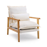 VINGLI Mid-Century Modern Cloud Accent Armchair with Lumbar Pillow, 6.3'' Thick Seat Cushion Comfortable Lounge Chair with Wooden Armrests for Bedroom, Living Room, Reading Room, Beige VINGLI
