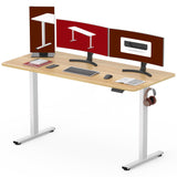 SANODESK Electric Standing Desk 55 x 28 Inches Whole-Piece Desktop Height Adjustable Stand Up Desk w/6-Button Controller Ergonomic Computer Desk for Home Office, White Frame + Natural Tabletop SANODESK
