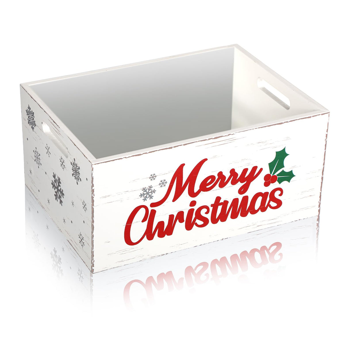 Namalu Christmas Hot Cocoa Bar Storage Box Wooden Crate with Handles Hot Cocoa Decorative Rustic Farmhouse Wood Basket Christmas Wood Storage Bins Organizer Bucket for Xmas Candy Dish Home(White) Namalu