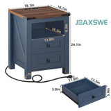 Joaxswe Nightstand with Charging Station, Farmhouse Night Stand with 2 Drawers and Shelf Storage, Blue Wooden Side End Table, Bedside Cabinet for Bedroom, Living Room, Closet,Office Joaxswe