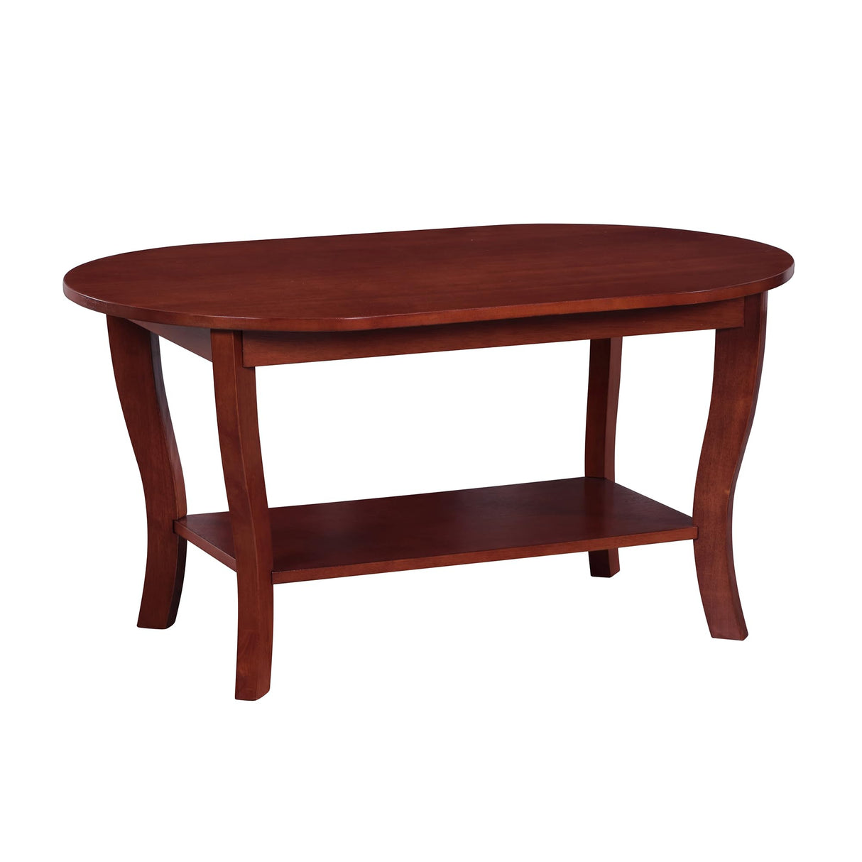 Convenience Concepts American Heritage Oval Coffee Table 36" - Classic Living Room Table with Storage Shelf for Transitional Living Room, Mahogany Convenience Concepts