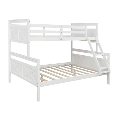 Merax Convertible Twin Over Full Bunk Bed with Ladder and Safety Guardrail in White - WoodArtSupply