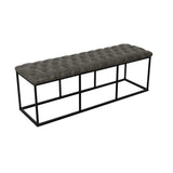 HomePop Upholstered Button Tufted Decorative Bench with Metal Base, Gray Faux Leather HomePop