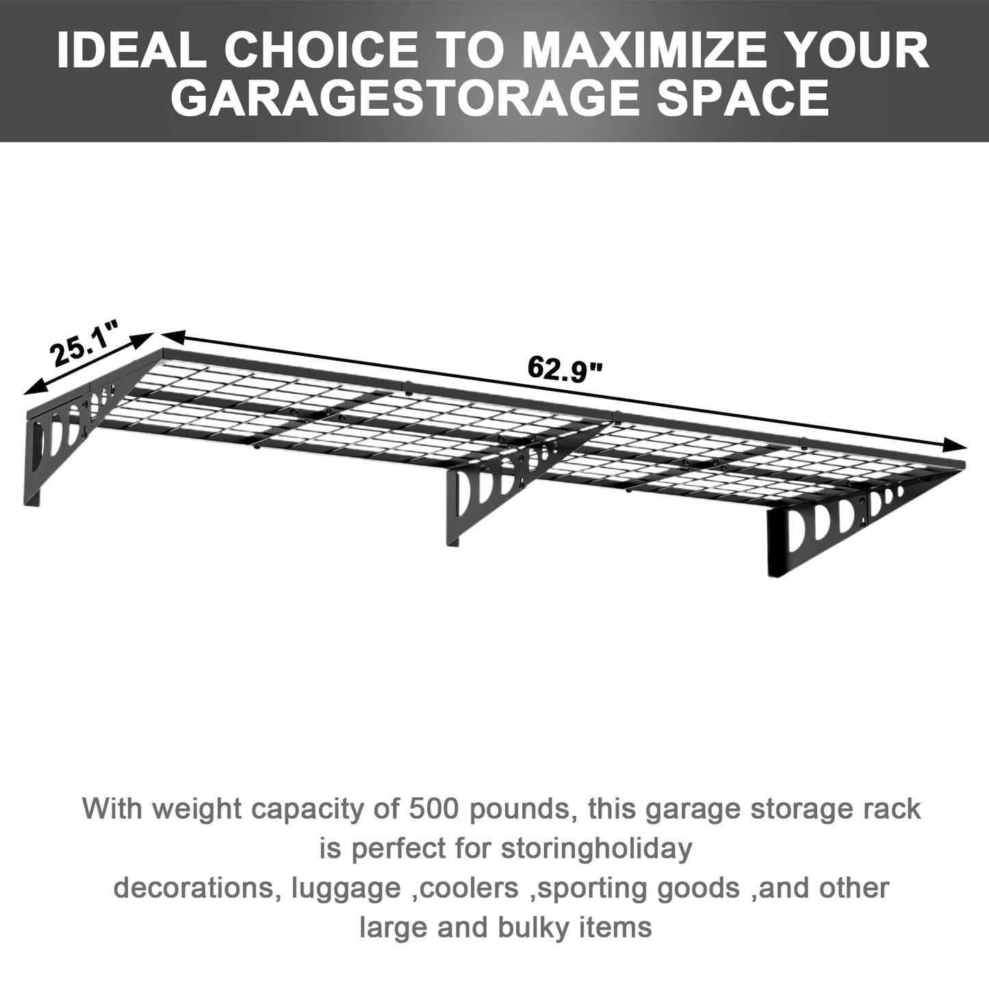 QKOSMTL 2x5.5 ft Garage Wall Shelving Garage Storage Shelving Wall Mounted,Loads 100 lbs Heavy Duty Wall Mounted Metal Garage Shelves (Suitable for Concrete Walls)