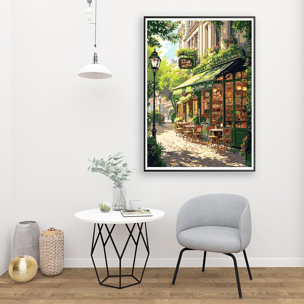 Mrnsiet Paint by Numbers Kit for Adults, Easy Street Cafe Adult Paint by Number Kits on Canvas, Spring Scene DIY Acrylic Oil Number Painting Kits for Home Wall Decor Gift 16x20 Inch Mrnsiet