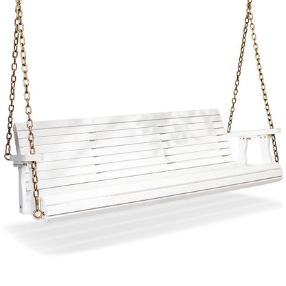 VINGLI Upgraded Patio Wooden Porch Swing for Courtyard & Garden, Heavy Duty 880 LBS Swing Chair Bench with Hanging Chains for Outdoors (5 FT, White) - WoodArtSupply