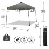 CROWN SHADES 9x9 Pop Up Canopy - Beach Tent with One Push Setup - Easy Outdoor Sun Shade for Events, Parties, Camping - Gazebo with STO-N-Go Cover Bag, Silver Coated Top, Gray CROWN SHADES