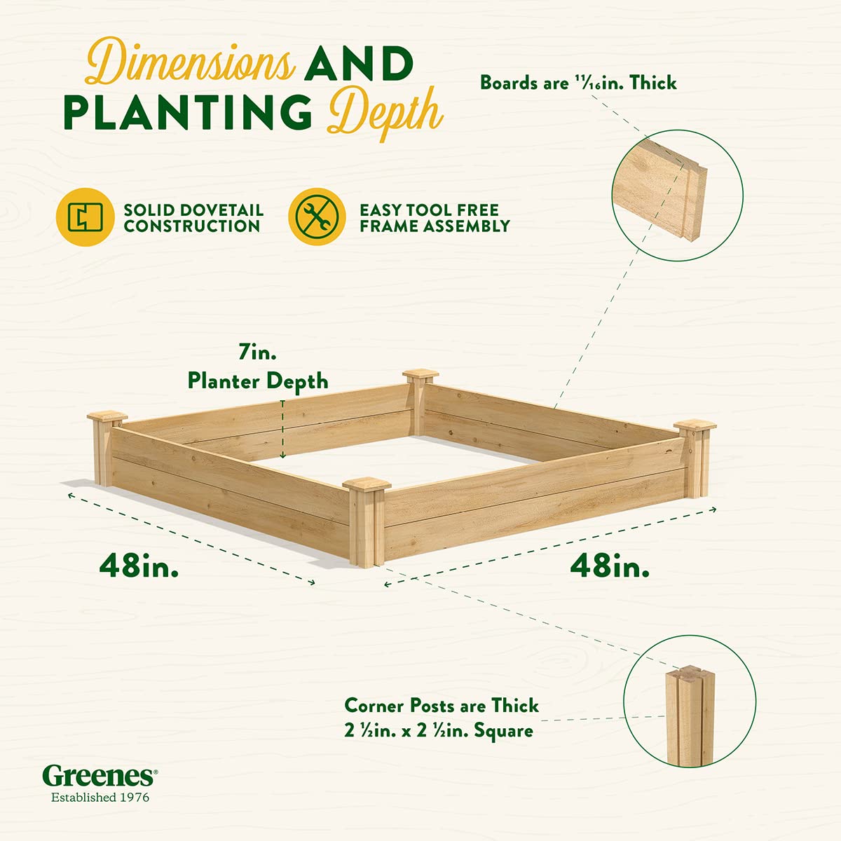 Greenes Fence Original Cedar Raised Garden Bed, 4' x 4' x 7" (3-Pack) - Made in USA with North American Cedar Greenes Fence