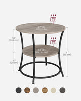 VASAGLE Side Table, Round End Table with 2 Storage Shelves for Living Room, Bedroom, Nightstand with Steel Frame for Small Spaces, Accent Coffee Table, Greige and Ink Black VASAGLE