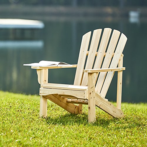 Shine Company Rockport Wooden Adirondack Chair, Outdoor Patio Firepit Chairs, Back & Seat Pre-Assembled, Natural - WoodArtSupply