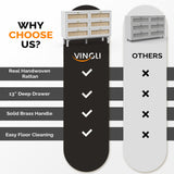 VINGLI Rattan Dresser, 6 Drawer Dresser for Bedroom, Modern Dresser with Gold Handles, Long Dresser with Large Drawers, Boho Dresser TV Stand, Wood Chest of Drawers for Kids Room, Living Room (White) VINGLI