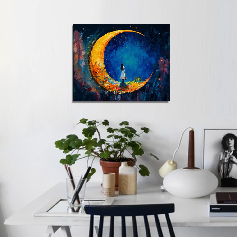 TUMOVO Paint by Number, Moon and Maiden Oil Painting for Adults Kids, Abstract Paint by Number Kits, Acrylic Painting Set for Wall Decoration with Brushes and Pigment, 16x20 Inch TUMOVO