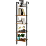 YMYNY 5 Tiers Ladder Bookcase, Industrial Wall Mounted Bookshelf, Open Display Rack with Metal Frame, Wooden Storage Shelves for Bedroom, Home Office, Plant Stand, Rustic Brown, 70*17.3*11.8"UHBC015H YMYNY
