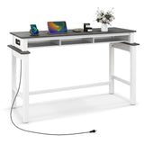 Giantex White and Grey Counter Height Bar Table with Power Outlets and Storage Compartments Giantex