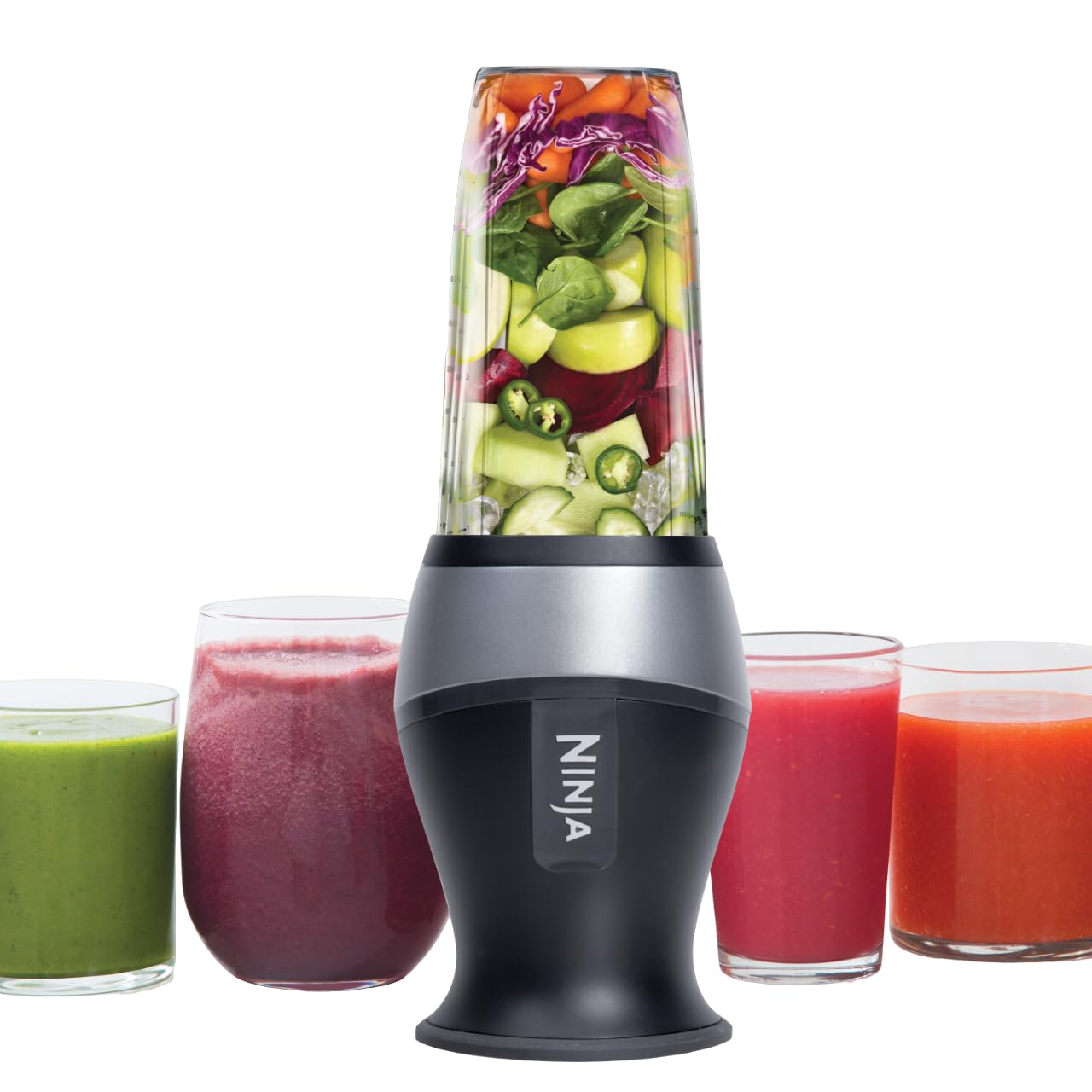 Ninja Fit Compact Personal Blender, Portable Blender for-Smoothies, Shakes, Food Prep, and Frozen Blending, 700-Watt Base, (2) 16-oz. Cups and Spout Lids, Black QB3001SS