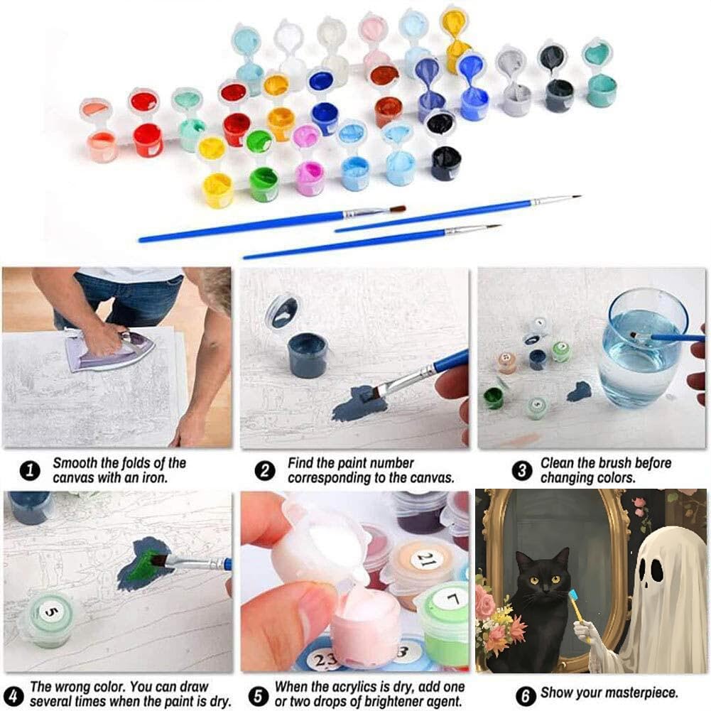 Mrnsiet 3 Pack Ghost Paint by Numbers Kit for Adults, Halloween Ghost Adult Paint by Number Kits on Canvas, Acrylic Bathroom Easy Paint by Numbers for Gift Home Decor 12x16 Inch Mrnsiet