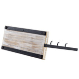 MyGift Black Metal Entryway Key Holder with 5 Hooks and Shabby Whitewashed Wood Base, Tabletop Necklace and Jewelry Organizer Rack with Ring Tray MyGift