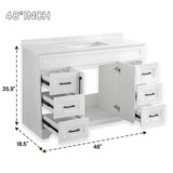 SSFEG 48” Bathroom Vanity with White Engineered Marble Stone Rectangular Sink, Modern Bathroom Cabinet with 2 Soft Closing Doors and 6 Drawers(Without Pop Up Drain、Faucet&Mirror) SSFEG