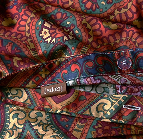 Eikei Boho Paisley Print Luxury Duvet Quilt Cover and Shams 3pc Bedding Set Bohemian Damask Medallion 350TC Egyptian Cotton Sateen (Twin, Spanish Red) Eikei