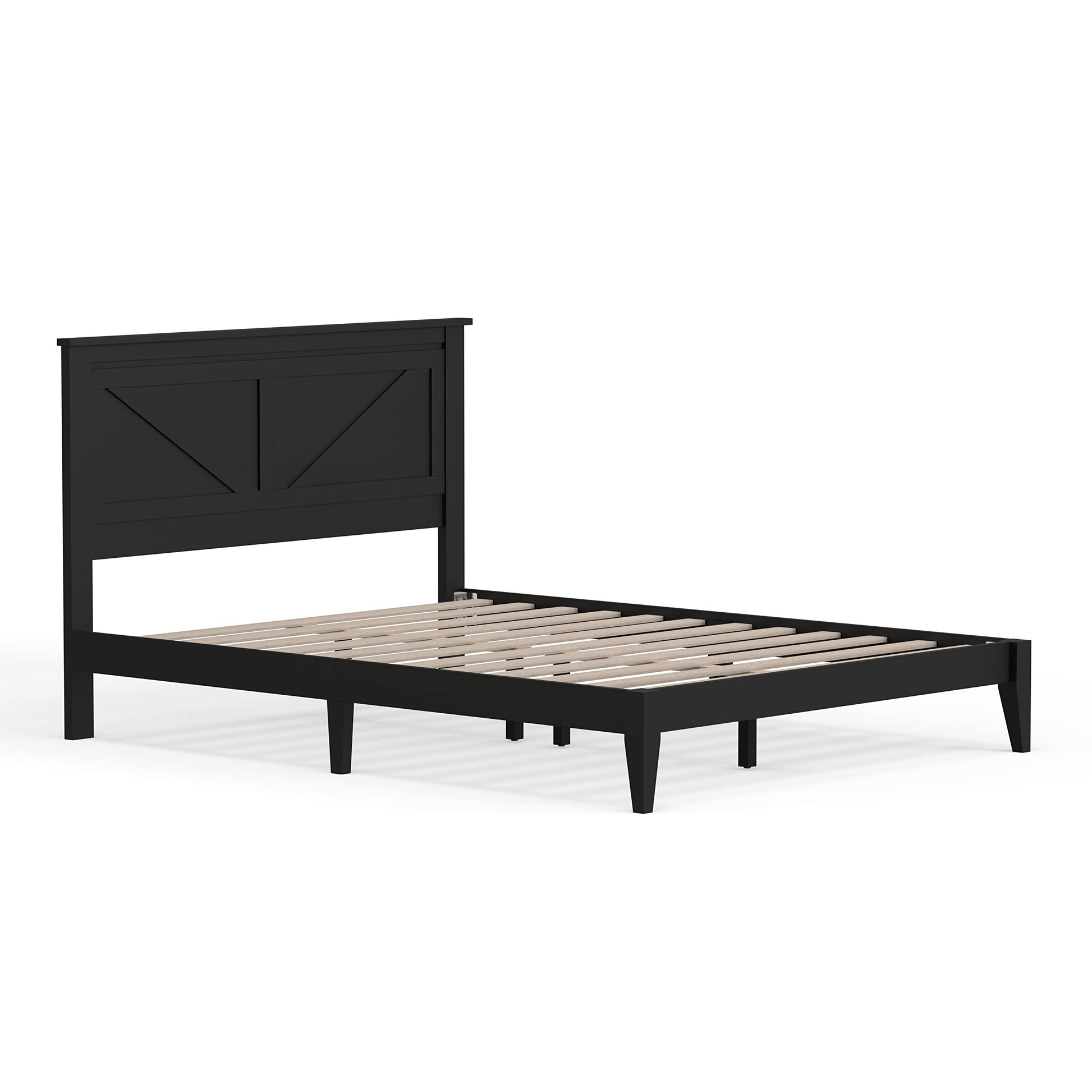 Glenwillow Home Farmhouse Solid Wood Platform Bed in Queen - Ebony (Black) - WoodArtSupply