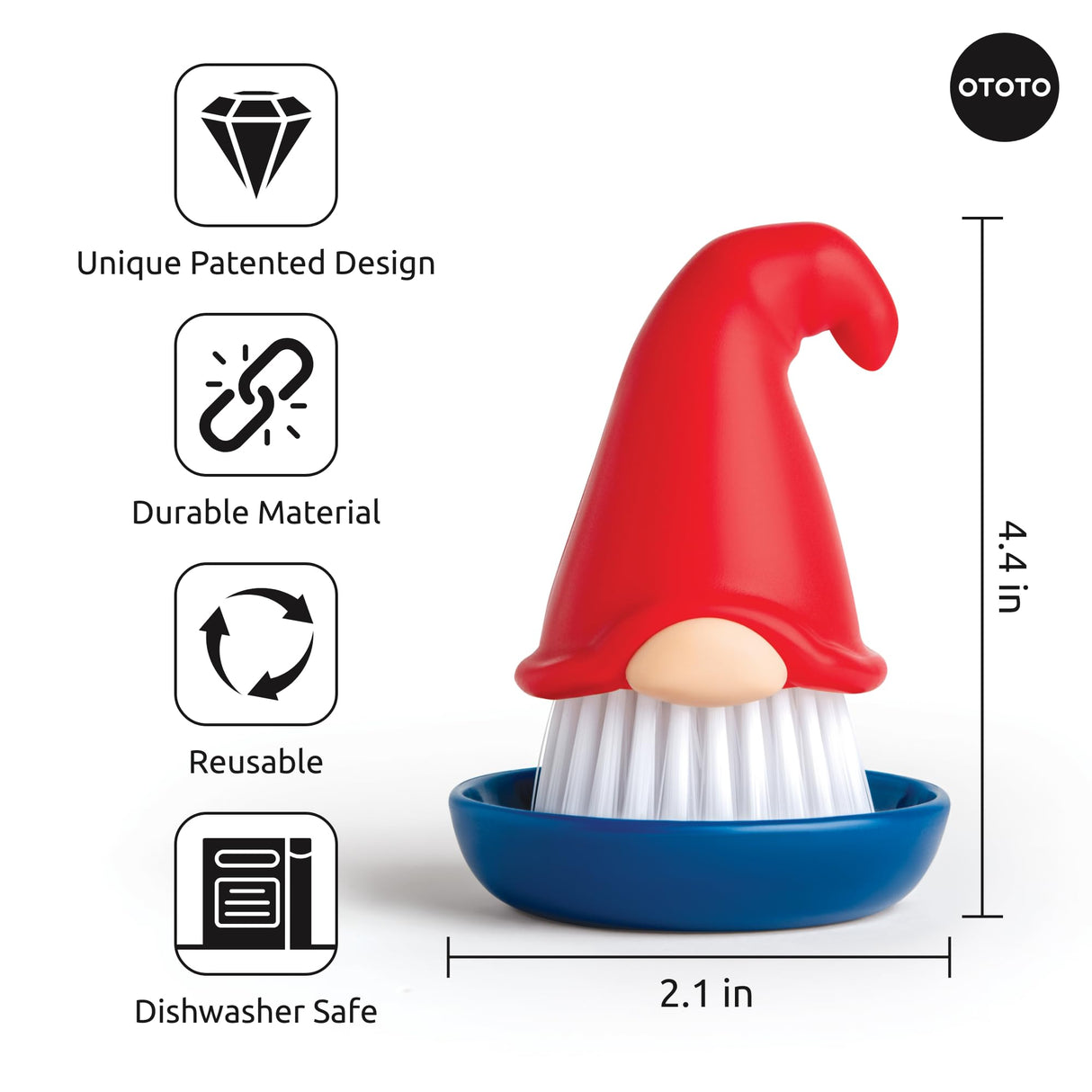 OTOTO Beardy Dish Brush - Dish Scrub Brush, Gnome Gifts, Quirky Gifts, Dish Brush, Cute Kitchen Accessories, Vegetable Brush, Cute and Useful Gifts for Women OTOTO