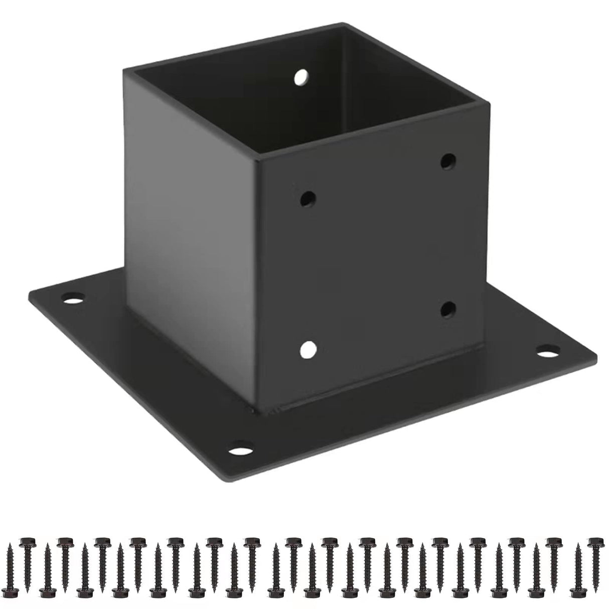 Grehitk 4×4 Post Base, Deck Post Brackets,Inner Size 3.5"x3.5" Thick Steel Fence Post Anchor Base,Heavy Duty Metal Black Powder Coated,for Supports Porch Railing Post Holders Pergola Brackets Kit Grehitk