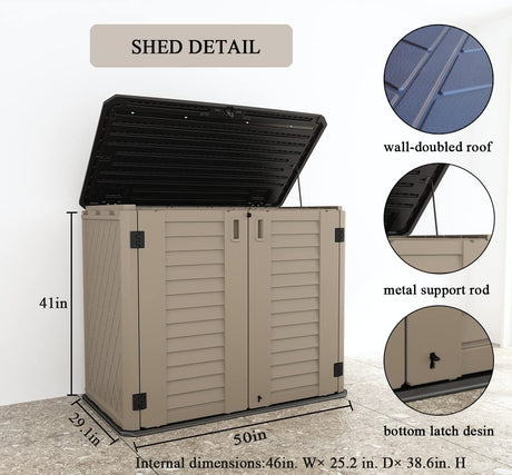 KINYING Outdoor Storage Shed - Horizontal Storage Box Waterproof for Garden, Patios, Backyards, Multi-Opening Door for Easy Storage of Garbage Cans, Tools, Lawn Mower, 26 Cubic Feet,Brown KINYING