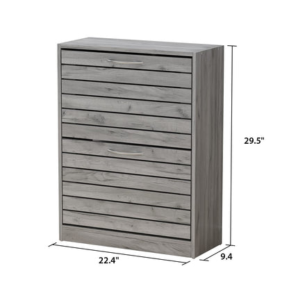 AIEGLE Shoe Storage Cabinet with 2 Flip Drawers for Entryway, Freestanding Shoe Rack Shoe Organiazer with Louver Drawers, Grey Wood (22.4" W x 9.4" D x 29.5" H)