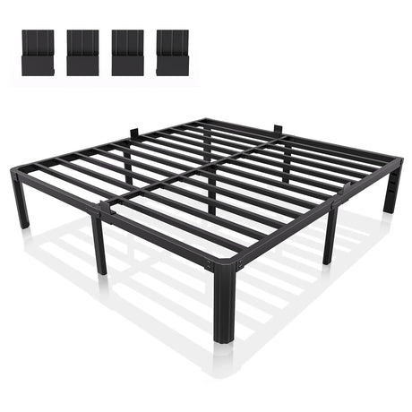 XUKIL 14 Inch Metal Bed Frame King Size, 3000Lbs Heavy Duty Balck Platform King Size Bed Frame with Round Corner Legs, Mattress Slide Stopper, No Box Spring Needed, Easy Assembly XUKIL