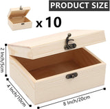 RHBLME 10 PACK Wooden Box with Hinged Lid, Unfinished Unpainted Wooden Boxes for Crafts, Large Wooden Box Unfinished Wood Box for DIY Storage Jewelry Plain Pine Box RHBLME