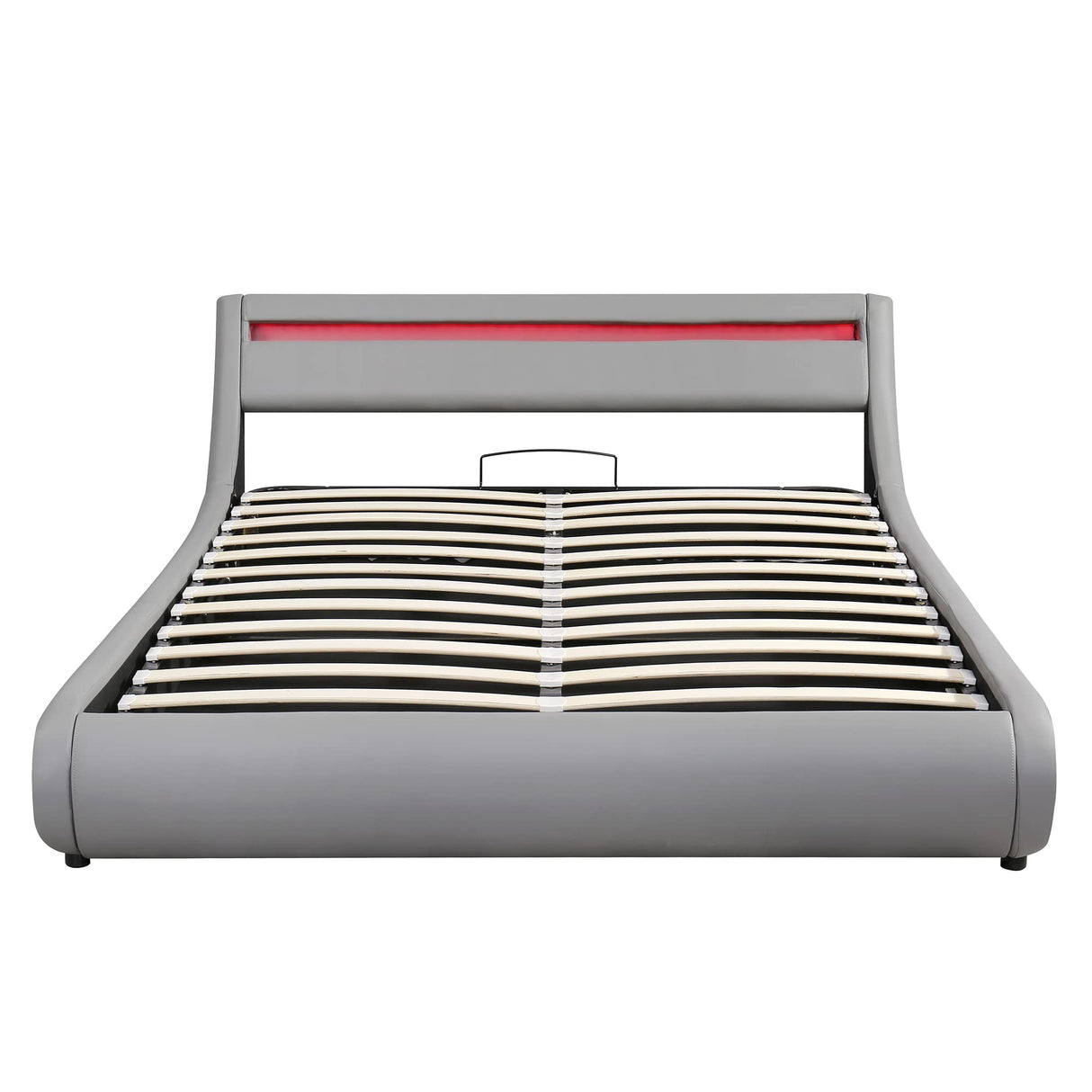 Upholstered Faux Leather Hydraulic Storage Bed with LED Light Headboard - Queen Size, Grey WoodArtSupply