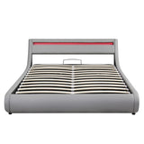 Upholstered Faux Leather Hydraulic Storage Bed with LED Light Headboard - Queen Size, Grey WoodArtSupply
