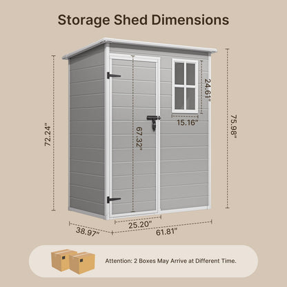 Gizoon Outdoor Resin Storage Shed 5x3 FT, Plastic Garden Shed with Floor for Tool, Garbage Can, Bike, Outside Sheds & Outdoor Resin Shed with Lockable Door for Patio, Lawn, Backyard, Grey & W - WoodArtSupply