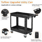 TUFFIOM Plastic Service Utility Cart with Wheels, 550lbs Capacity Heavy Duty Tub Storage Cart W/Deep Shelves, Multipurpose Rolling 2-Tier Mobile TUFFIOM