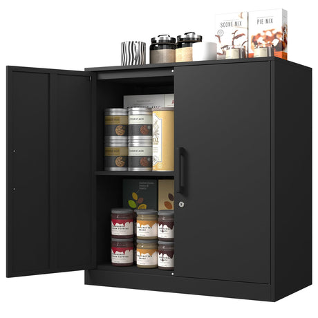 IRONFFICE Metal Wall Cabinet,Black Garage Wall Cabinet with 2 Doors,Hanging Storage Cabinets with Handle,Locking Cabinet with Shelves for Garage,Living Home IRONFFICE