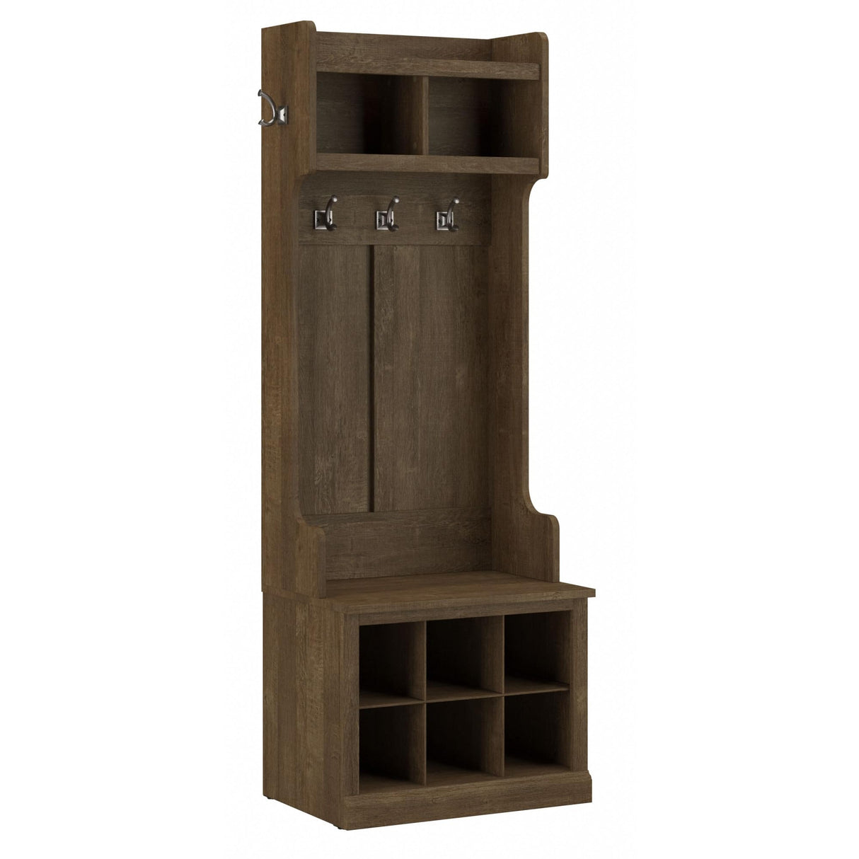 Bush Furniture Woodland 24W Hall Tree and Small Shoe Bench with Shelves in Ash Brown | Narrow Foyer, Mudroom, Entryway Storage Bush Business Furniture