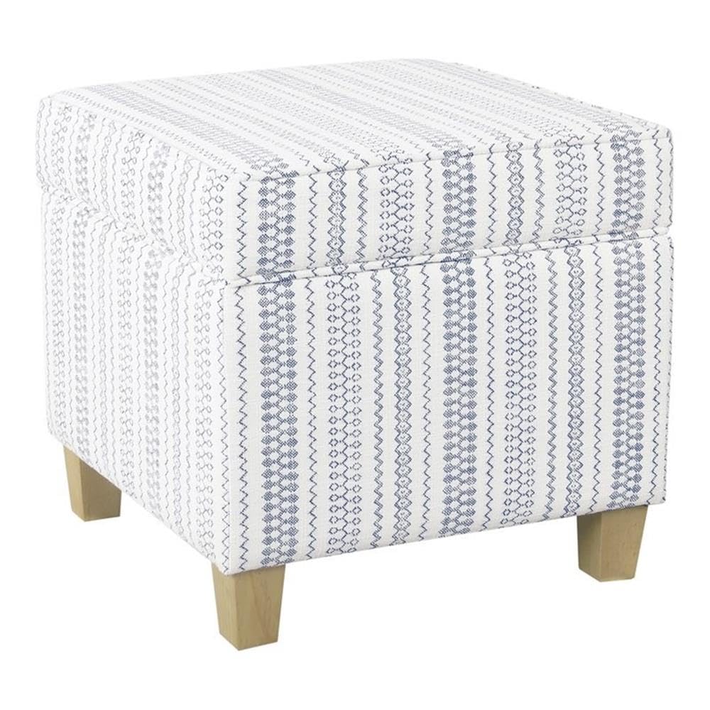 HomePop Home Decor | K7342-F2359 |Classic Square Storage Ottoman with Lift Off Lid | Ottoman with Storage for Living Room & Bedroom, Blue Stripe Large HomePop
