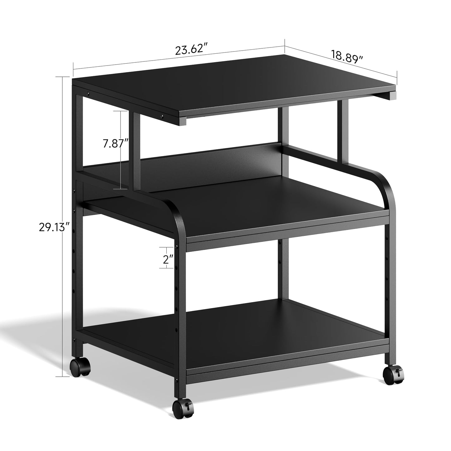 Warmiehomy 24x19 inches Printer Stand with Adjustable Storage Shelf - Large Printer Table with Wheels - 3 Tier Rolling Printer Cart - Use for 3D Printer Laser Printer Mini Fridge Home Office  - WoodArtSupply