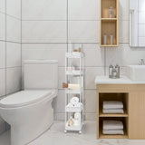 SPACEKEEPER 5-Tier Storage Cart Organizer Rolling Utility Cart, Mobile Shelving Unit Slide Out Storage Shelves for Kitchen Living Room Bathroom Laundry Room & Dressers, White SPACEKEEPER