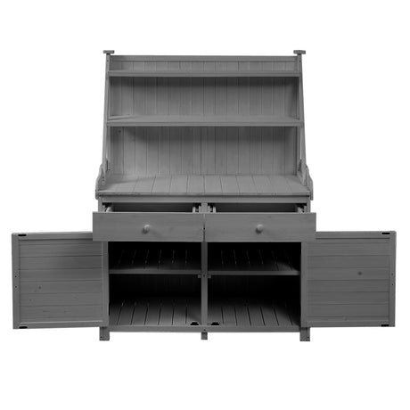 RUNNA 65inch Garden Potting Bench Table, Fir Wood Workstation with Storage Shelf, Drawer and Cabinet (Gray@017, 65inch) RUNNA