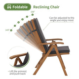 OC Orange-Casual Folding Patio Dining Chair Set of 2, Outdoor Acacia Wooden Reclining Chair w/Armrest & Removeable Cushion, FSC Certified Wood, for Porch, Backyard, Garden, Indoor, Dark Grey OC Orange-Casual