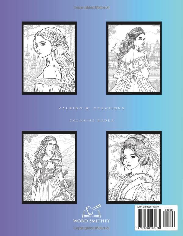 Princess: A Fanciful Coloring Book for Teens or Adults with 50 Unique and Beautiful Princesses (Kaleido Creations) WoodArtSupply