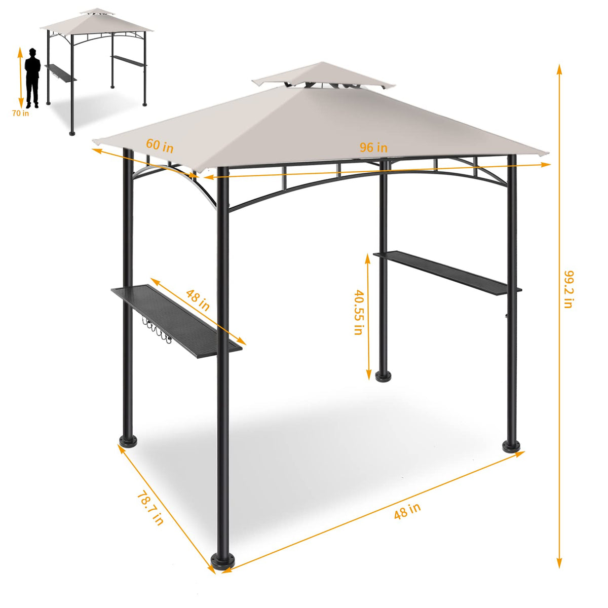 FAB BASED 5x8 Grill Gazebo Canopy for Patio, Outdoor BBQ Gazebo with Shelves & Extra 2 LED Light(Grey) FAB BASED