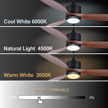 Ovlaim 52 Inch Solid Walnut Wood Ceiling Fans with Lights Remote Control, 3 Blade Propeller Smart Ceiling Fan for Bedroom Living Room Indoor Outdoor, ETL Listed High CFM Quiet DC Motor Ovlaim
