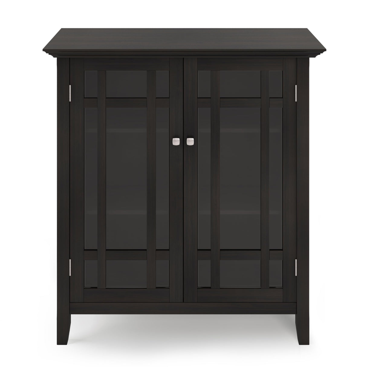 SIMPLIHOME Bedford SOLID WOOD 39 inch Wide Transitional Medium Storage Cabinet in Hickory Brown, with 2 Tempered Glass Doors, 4 Adjustable Shelves SIMPLIHOME