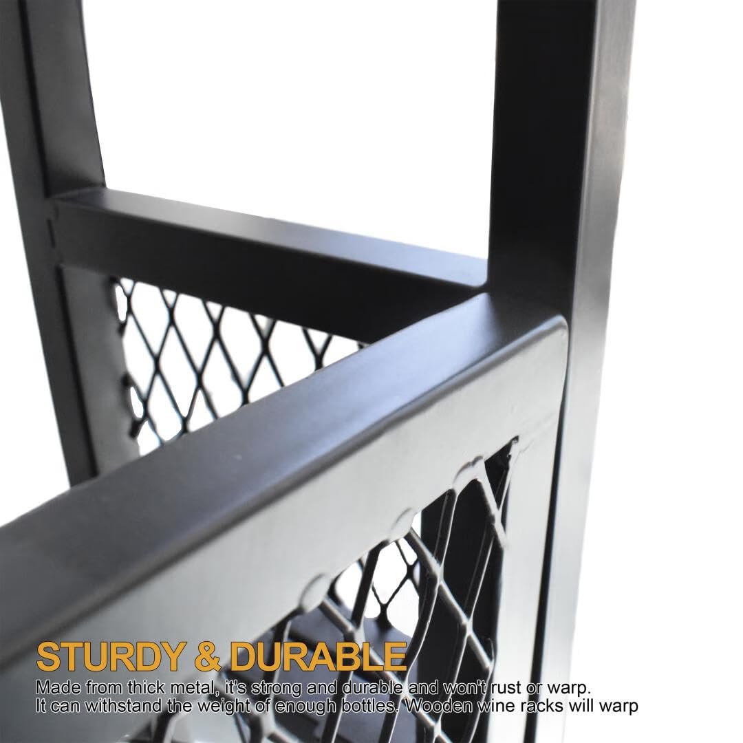 GWLQRTXV X2 47in Wine Rack with LED Lighting Wall Mounted Glass Holder, 3-Tiers Liquor Bottles Shelves Display Storage Organizer Hanging Long Stemware Goblet Metal for Home Mini Bar Cellar Black GWLQRTXV